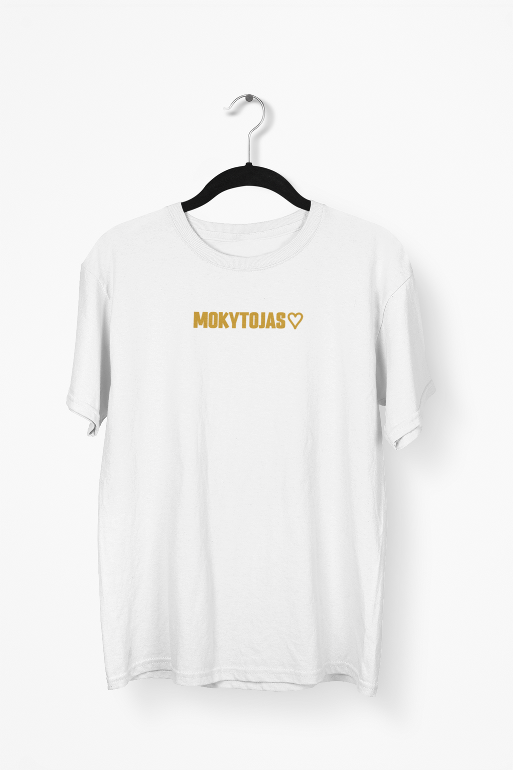 Balti Unisex marškinėliai "Mokytojas su širdele". Mažas užrašas.