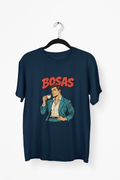 Tamsiai mėlyni UNISEX marškinėliai "BOSAS" su sendintu piešiniu.