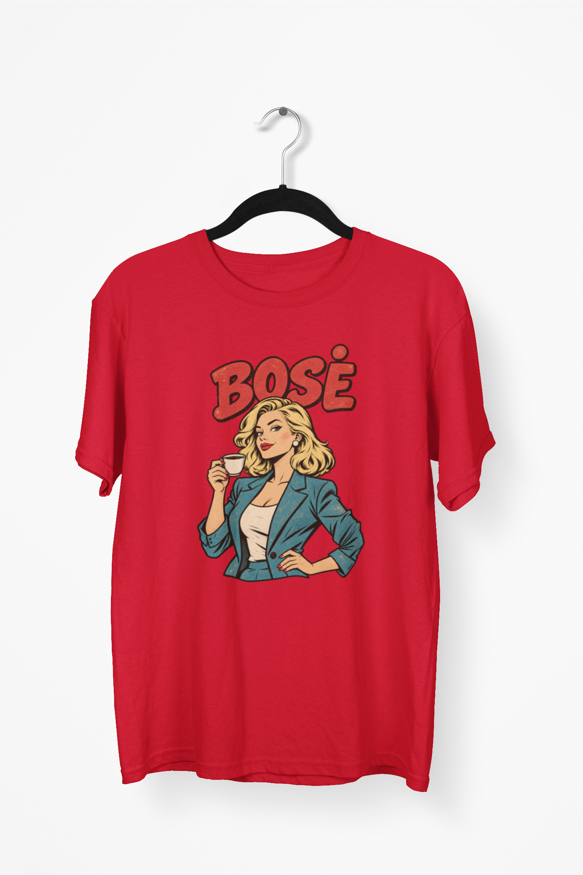Raudoni UNISEX marškinėliai su sendintu užrašu "Geriausias bosas"