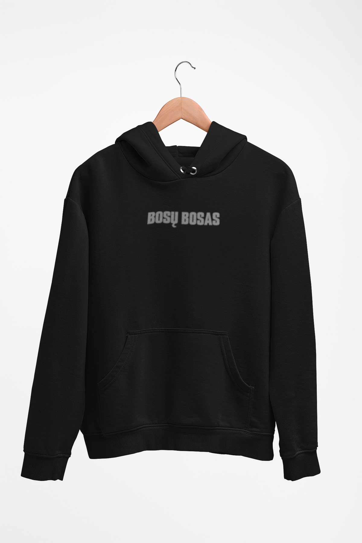 Juodas  UNISEX džemperis su gobtuvu "Bosų bosas."