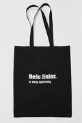 Juodas pirkinių krepšys dvigubu dugnu "Nešu žinias. Ir daug sąsiuvinių"