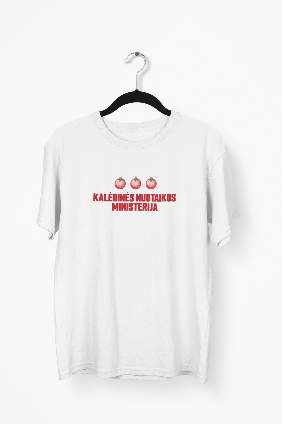 Balti UNISEX marškinėliai "Kalėdinės nuotaikos ministerija."