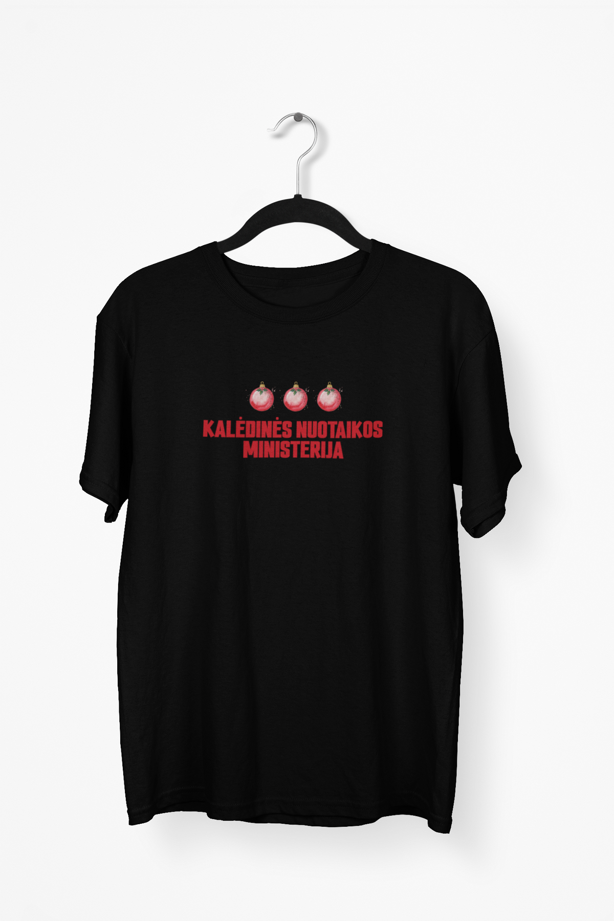 Juodi UNISEX marškinėliai "Kalėdinės nuotaikos ministerija."