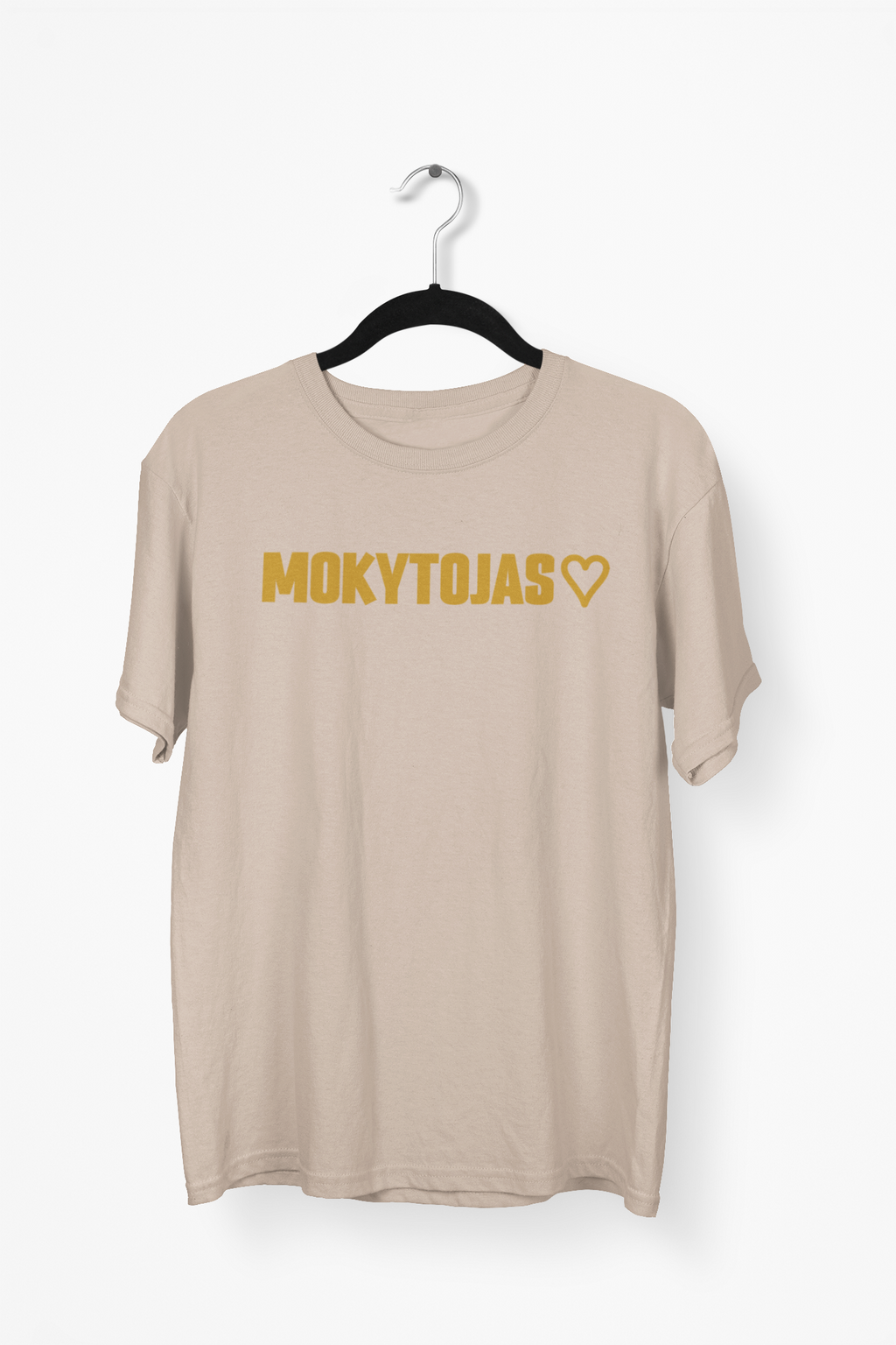 Kreminiai Unisex marškinėliai "Mokytojas su širdele". Didelis užrašas.