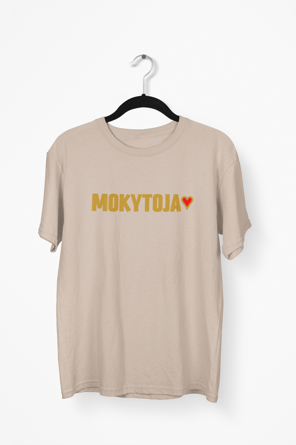 Kreminiai Unisex marškinėliai "Mokytoja su širdele". Didelis užrašas.