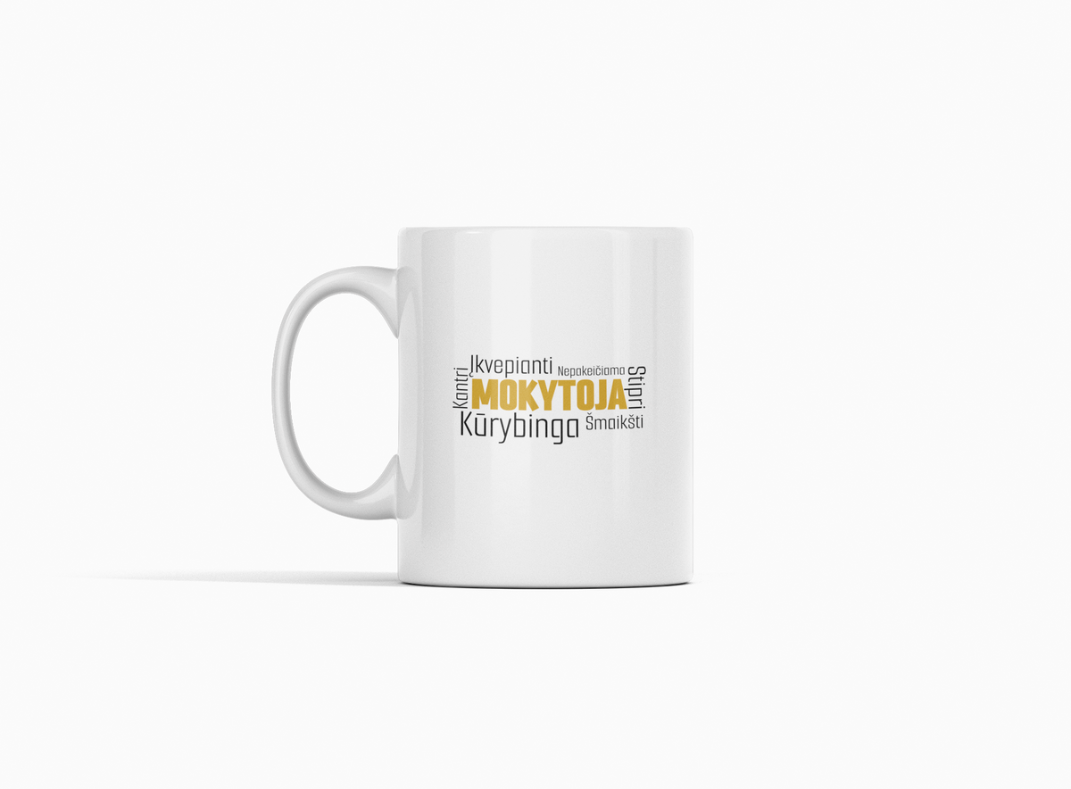 Baltas puodelis "Mokytoja su aprašymu"
