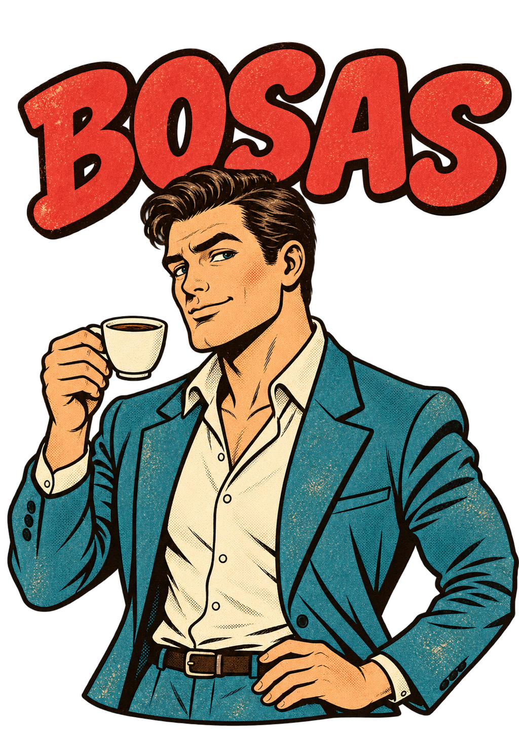 Balti UNISEX marškinėliai "BOSAS" su sendintu piešiniu.