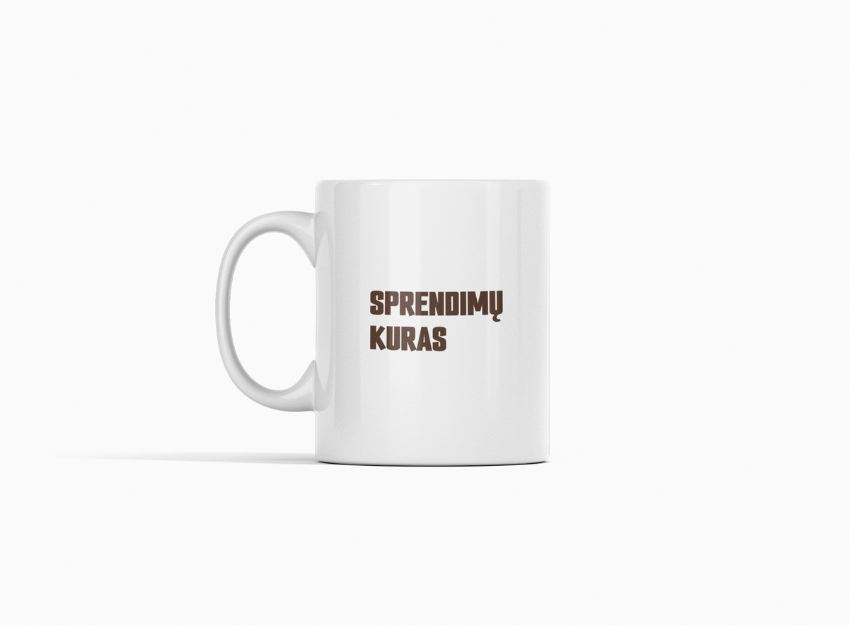 Baltas puodelis "Sprendimų kuras"
