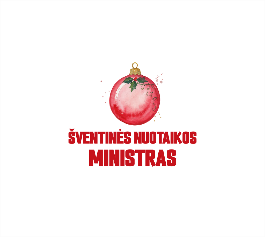 Baltas UNISEX džemperis be gobtuvo "Šventinės nuotaikos ministras."