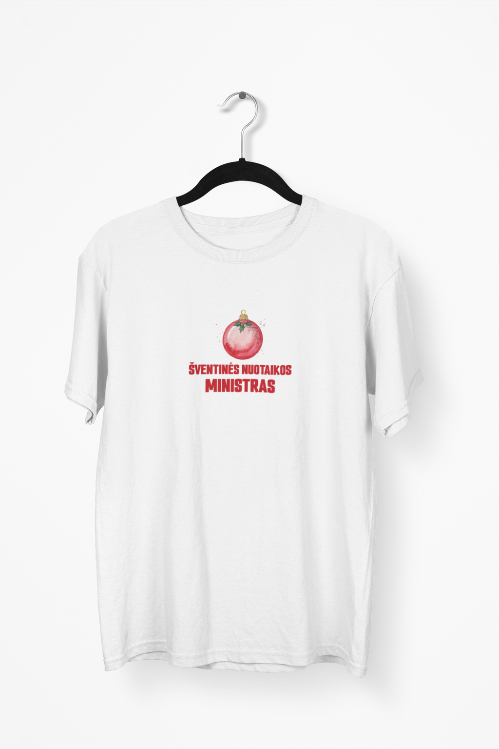 Balti UNISEX marškinėliai "Šventinės nuotaikos ministras."