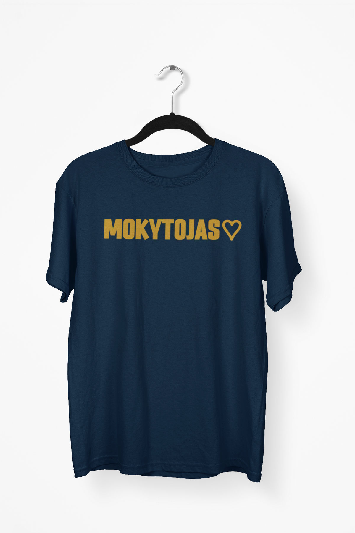 Tamsiai mėlyni Unisex marškinėliai "Mokytojas su širdele". Didelis užrašas.